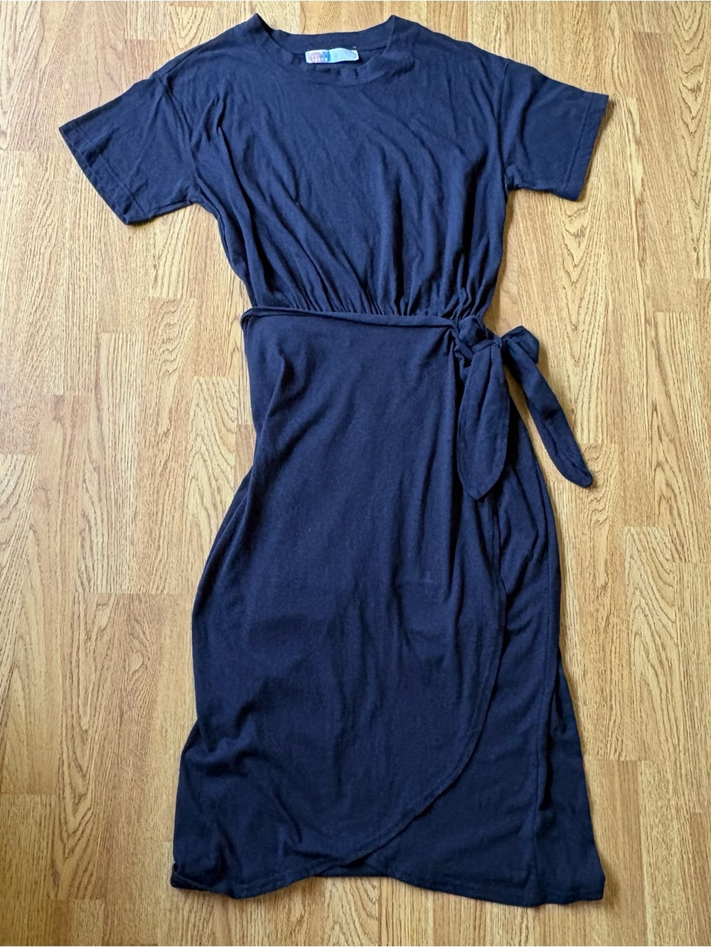 Free People Beach Dark Charcoal Gray Tie-Waist Midi T-Shirt Dress Casual Sz S